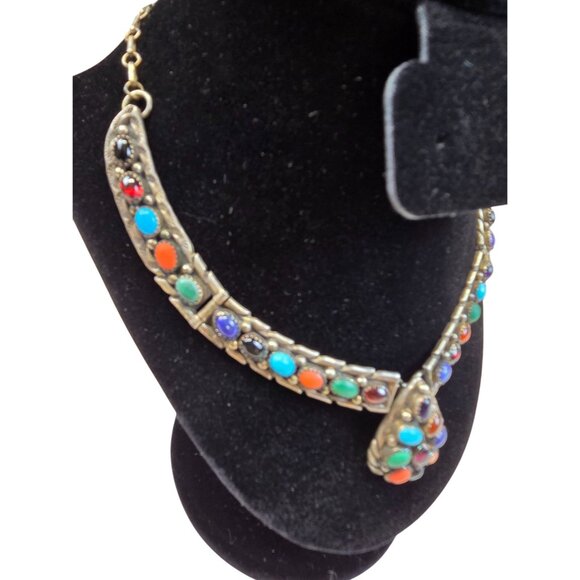 Vintage Native American Necklace Turquoise & Multi Stone Makers Mark Test 925 - Picture 2 of 13